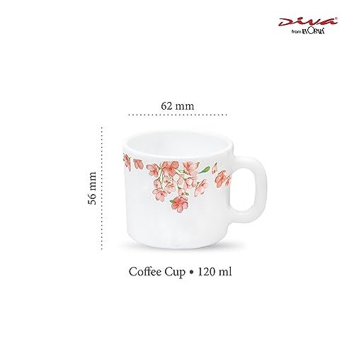 La Opala Diva, Opal Glass Crockery | Coffee Cup Cylinder, Set of 6 | Aster Pink, 120 ml | for Tea & Coffee | Microwave Safe | 100% Vegetarian | Toughened Extra Strong | Super Light | Super White - Image 2