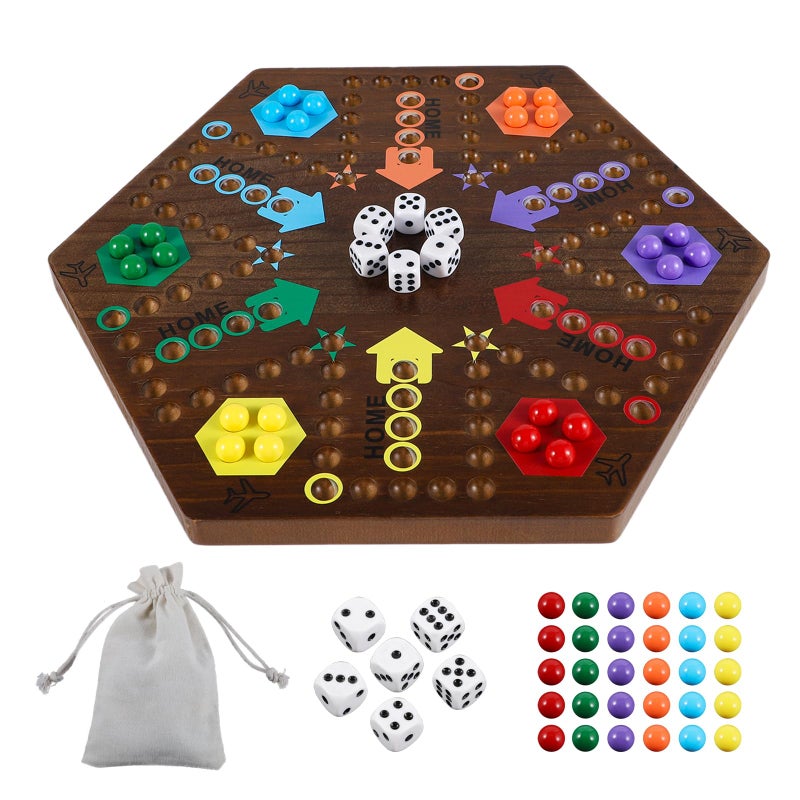 Medikaison Wahoo Marble Board Game 4 and 6 Players 2 Sided Painted Thicken Wood Board Game for Family Friends Party - Image 3