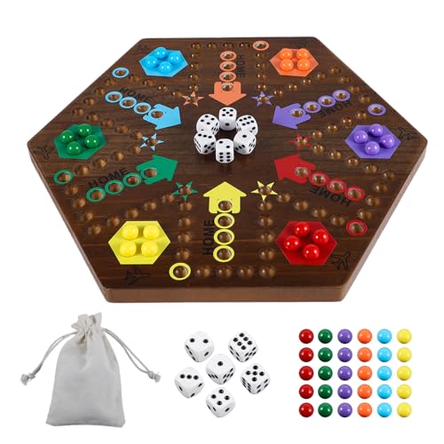 Medikaison Wahoo Marble Board Game 4 and 6 Players 2 Sided Painted Thicken Wood Board Game for Family Friends Party - Image 1