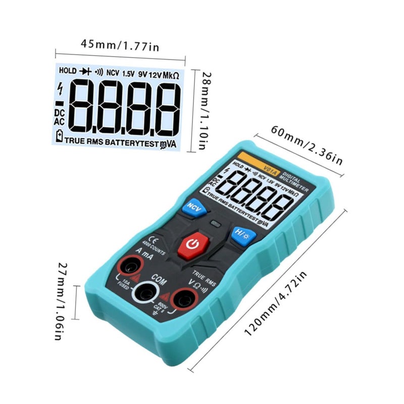 Uonlytech High Accuracy Digital Multimeter Voltmeter with Crocodile Clips Auto-ranging Ampere Capacitance Resistance Tester Lightweight Portable Electrical Measurement Tool Blue - Image 2