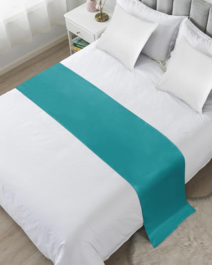 Teal Bed Runner 94x20 Inches for King Bed Modern Decorative Throw Foot of Bed Protector - Image 1