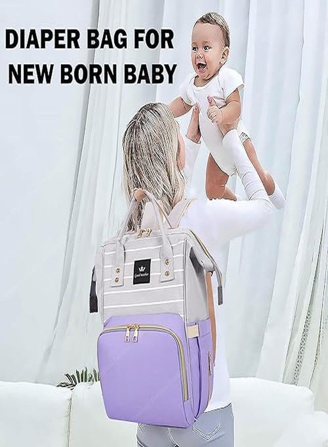 Baby Diaper Bags for Mothers, Maternity Travelling Backpacks for Newborn Baby, Large Capacity Stylish Water Resistant Hospital Bag with Multi Compartments (Baby Purple) - Image 2