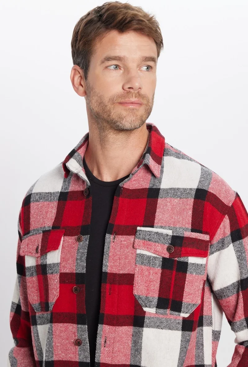 تودورس Men's Relax Fit Casual Cut Lumberjack Double Pocket Buttoned Plaid Winter Shirt
