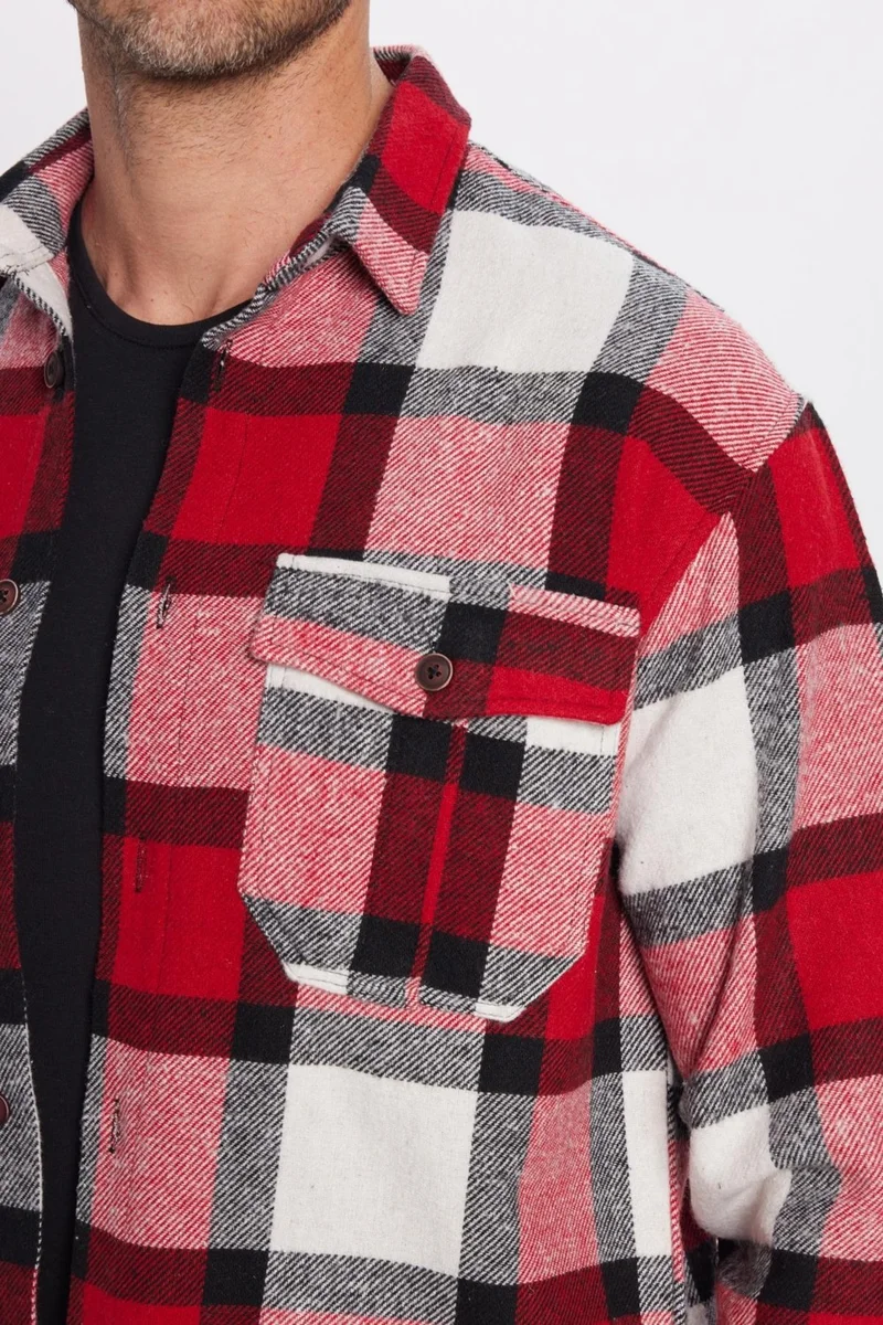 تودورس Men's Relax Fit Casual Cut Lumberjack Double Pocket Buttoned Plaid Winter Shirt