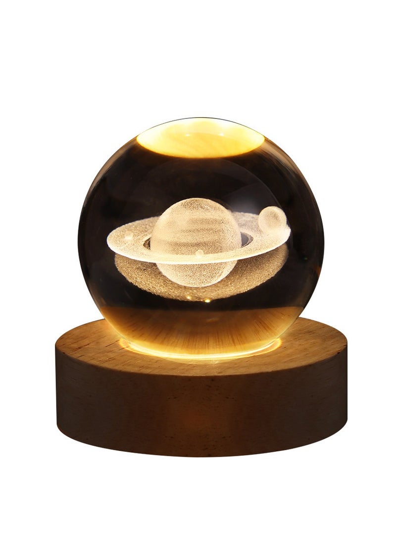 Bluejw 3D Crystal Ball Night Light Clear Galaxy Led Light With Wooden Base Glass Ball Ornaments Nightlight Decolamp With Touch Switch Led Light Decorative Lamp Gifts For Home Desktop Decor - Image 1