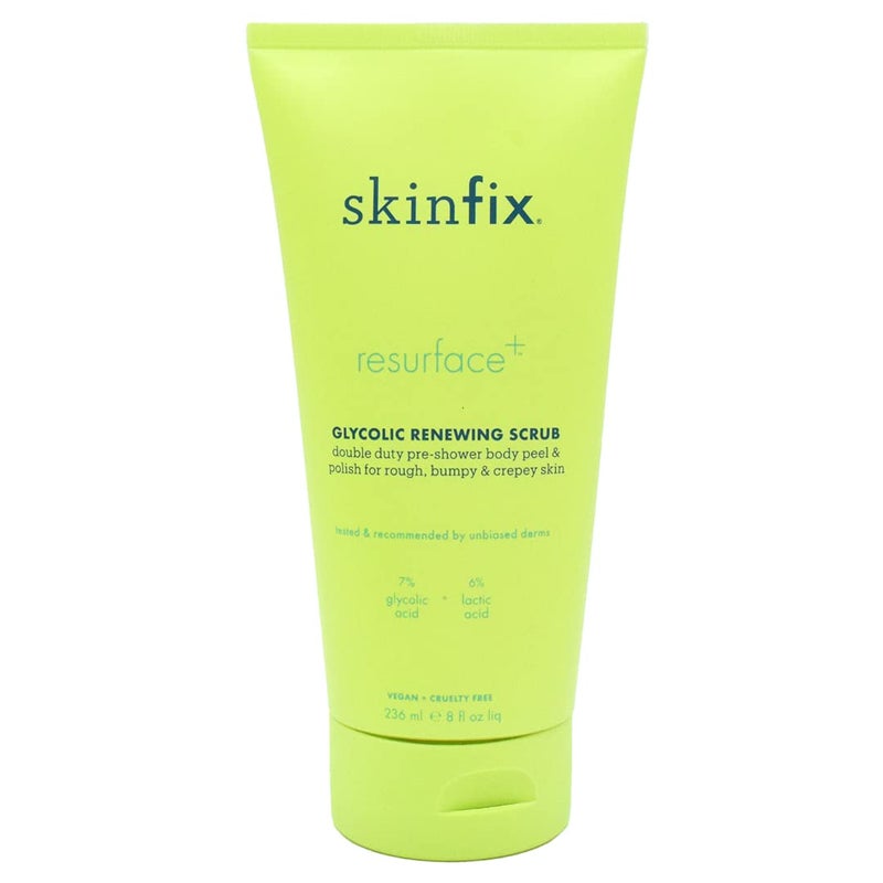 Skinfix Glycolic Renewing Scrub 8 oz DualAction Exfoliating Body Treatment Smooths Rough Patches Removes Flakes Improves Skin Texture Vegan Cruelty Free