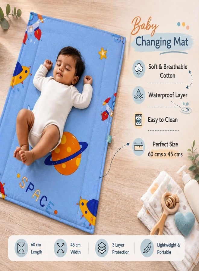 ZIKKU Waterproof Baby Changing Mat Cotton Baby Dry Sheet Reusable Leakproof Diaper Changing Mat for Newborn 60x45 cm (Blue) - Image 1
