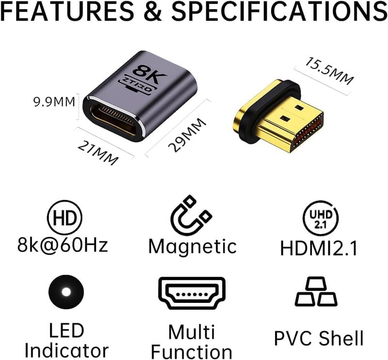 بلاي اكس محول HDMI 2.1 مغناطيسي، 8K@60Hz، UHD 2.1، مؤشر LED، غلاف PVC، مطلي بالذهب، متعدد الوظائف - Image 1