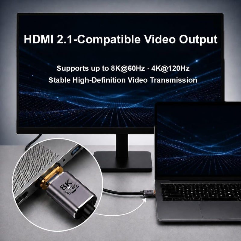 بلاي اكس محول HDMI 2.1 مغناطيسي، 8K@60Hz، UHD 2.1، مؤشر LED، غلاف PVC، مطلي بالذهب، متعدد الوظائف - Image 4