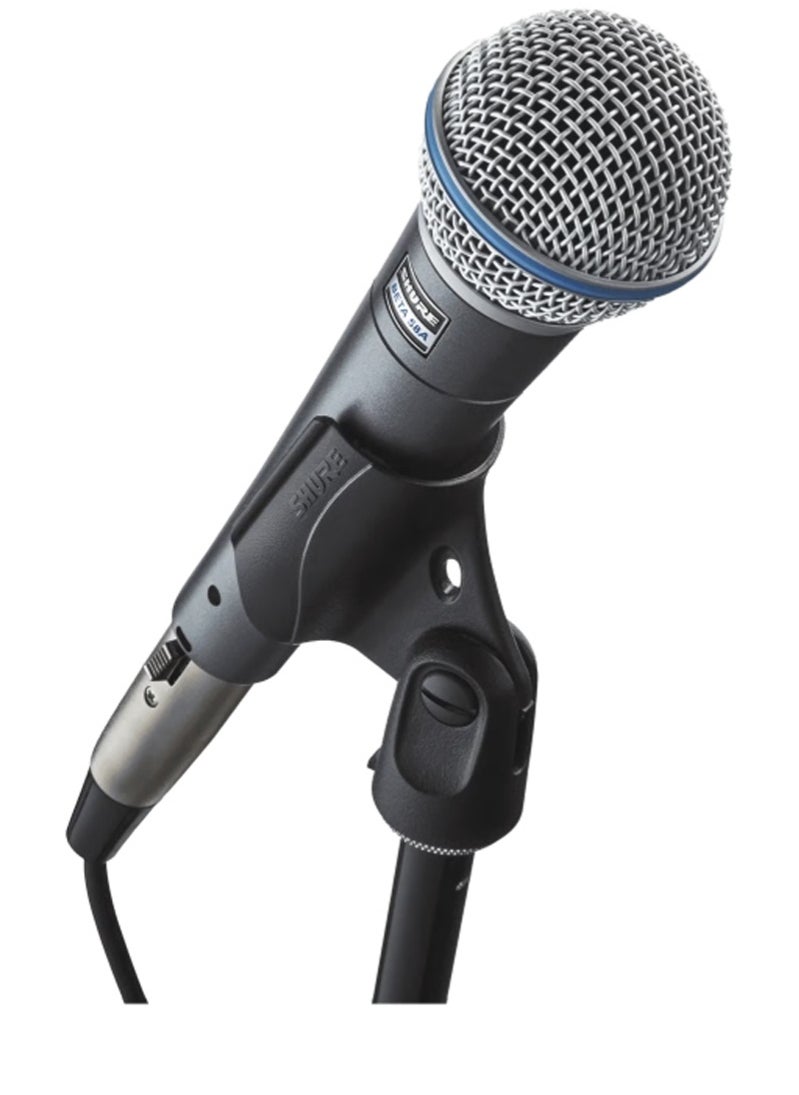 Shure - Vocal Microphones - Single-element supercardioid dynamic microphone for stage and studio use, includes A25D adjustable stand adapter, 5/8 to 3/8 inch Euro thread adapter and storage bag Beta 58A Silver - Image 1
