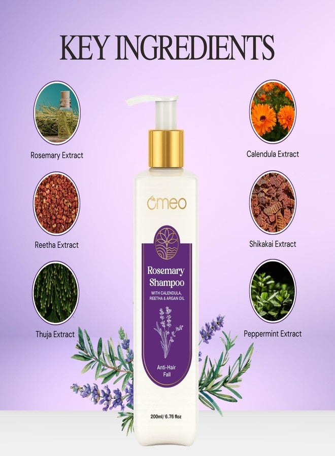 Omeo Rosemary Anti-Hair Fall Shampoo 200ml | Advance Hair Growth Homeopathy Formula | With Rosemary, Argan Oil, Reetha, Shikakai, Peppermint & Thuja Extract | Reduces Hair Loss, Breakage, Frizz Free & Nourished Scalp | All Type Hairs | For Men & Women | Pack of 2 - Image 3