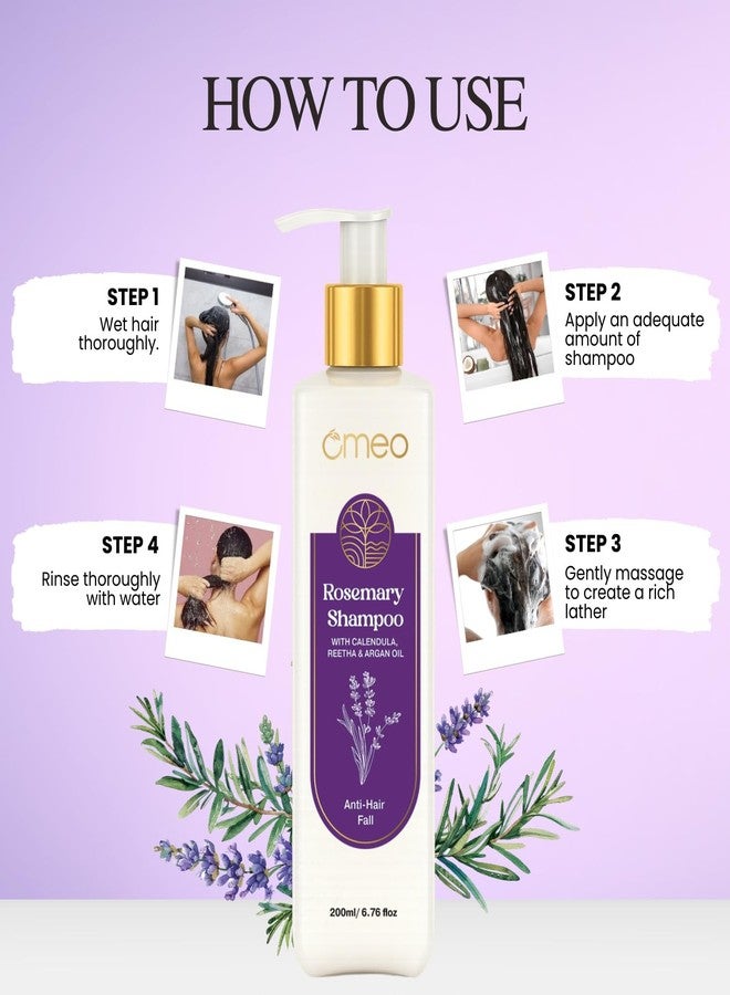 Omeo Rosemary Anti-Hair Fall Shampoo 200ml | Advance Hair Growth Homeopathy Formula | With Rosemary, Argan Oil, Reetha, Shikakai, Peppermint & Thuja Extract | Reduces Hair Loss, Breakage, Frizz Free & Nourished Scalp | All Type Hairs | For Men & Women | Pack of 2 - Image 5