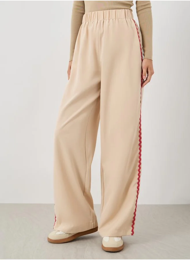 تايك تو Take Two Side Wave Weave Tape Elasticated Waistband Pants