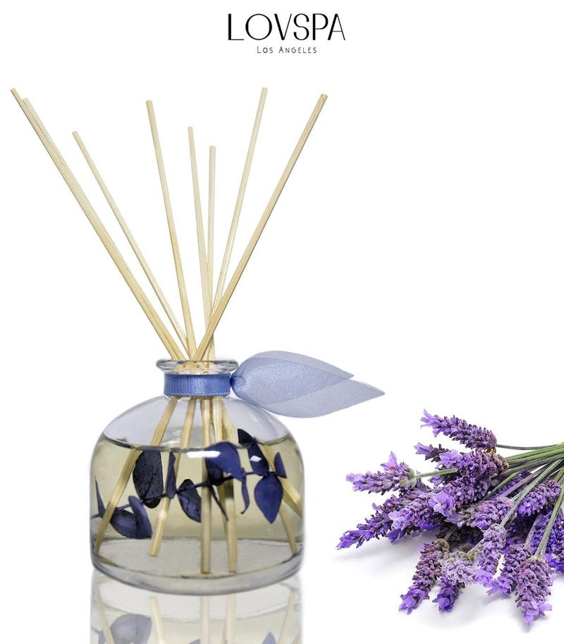 LOVSPA Reed Diffuser Set, DE-Stress Lavender Eucalyptus Scented Oil Diffuser with Sticks, Home Fragrance Accessories for Bathroom Shelf Decor, Aroma Diffusers for Home or Office Desk, USA Made - Image 4