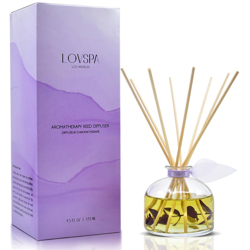 LOVSPA Reed Diffuser Set, DE-Stress Lavender Eucalyptus Scented Oil Diffuser with Sticks, Home Fragrance Accessories for Bathroom Shelf Decor, Aroma Diffusers for Home or Office Desk, USA Made - Image 1