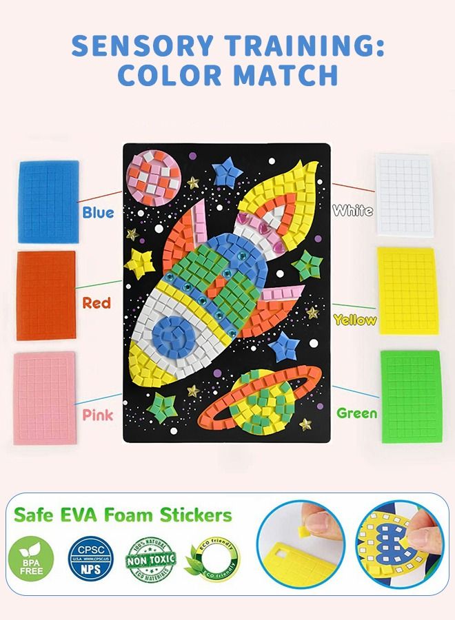 GROIC Mosaic Sticker Art Kits，DIY Sticky Handmade Arts and Crafts Kits for Kids，4 Pack Space Astronaut Theme Fun Activities EVA Sticky Mosaics Sticker Kits - Image 2