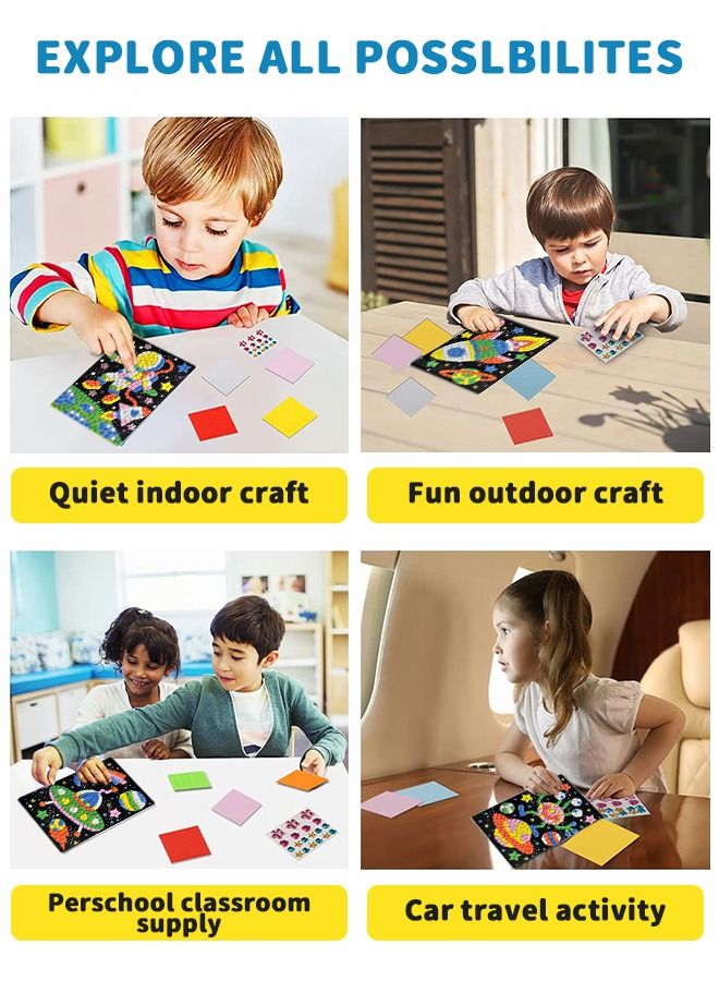 GROIC Mosaic Sticker Art Kits，DIY Sticky Handmade Arts and Crafts Kits for Kids，4 Pack Space Astronaut Theme Fun Activities EVA Sticky Mosaics Sticker Kits - Image 5