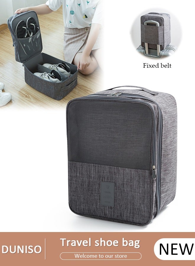 DUNISO Shoe Bags for Travel Holds 3 Pair of Shoes Storage Organizer Travel Bag for Packing Travel Essentials for Flying Carry on Luggage Travel Accessories Grey - Image 1