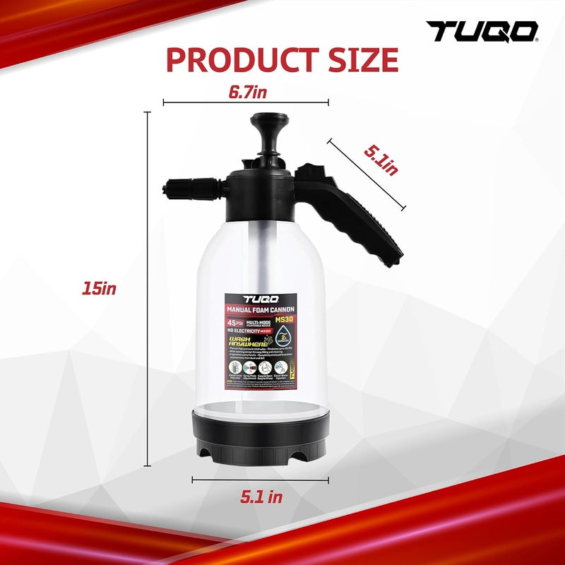 TUQO 2L Portable Foam Sprayer | MS30 | Hand Powered | Professional Series| Heavy Pressure | 3 Nozzles | Pressure Release Lever | for Car & Bike Wash, and Other Liquid Spray Application - Image 3