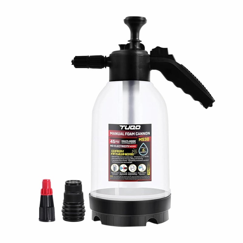 TUQO 2L Portable Foam Sprayer | MS30 | Hand Powered | Professional Series| Heavy Pressure | 3 Nozzles | Pressure Release Lever | for Car & Bike Wash, and Other Liquid Spray Application - Image 1