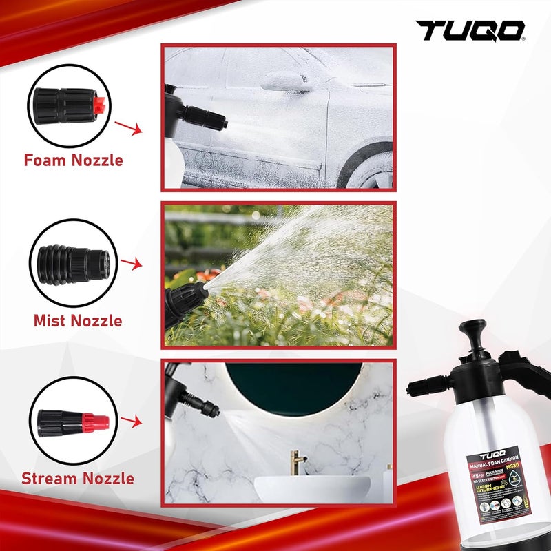 TUQO 2L Portable Foam Sprayer | MS30 | Hand Powered | Professional Series| Heavy Pressure | 3 Nozzles | Pressure Release Lever | for Car & Bike Wash, and Other Liquid Spray Application - Image 2
