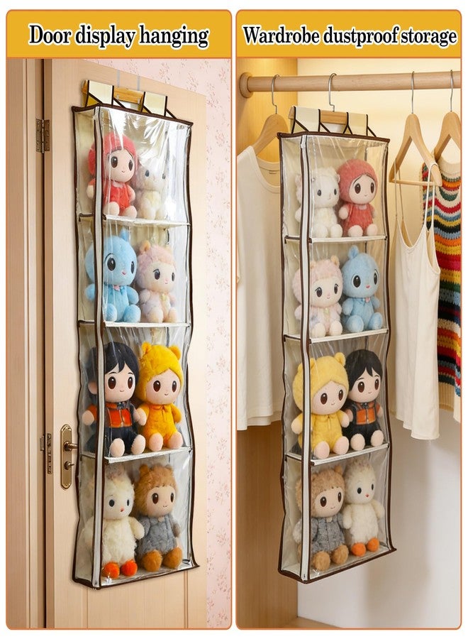 Klmnop Over the Door Stuffed Animal Storage, Hanging Plush Holder Organizer with Zippered Dustproof Compartments, Space-Saving Solution for Bedroom or Dorm Room Decor, 4 Layer Transparent - Image 4