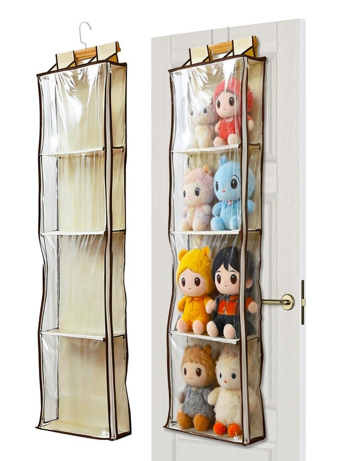 Klmnop Over the Door Stuffed Animal Storage, Hanging Plush Holder Organizer with Zippered Dustproof Compartments, Space-Saving Solution for Bedroom or Dorm Room Decor, 4 Layer Transparent - Image 1
