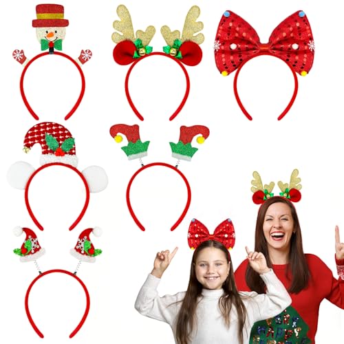 Wondrus Christmas Hats Headbands Hair Accessories 6 PCS Fun Holiday Party Favors Supplies Gifts Prizes for Kids Christmas Headwear for Costume Xmas Wearable Decorations Photo Booth Props Items Prizes - Image 1