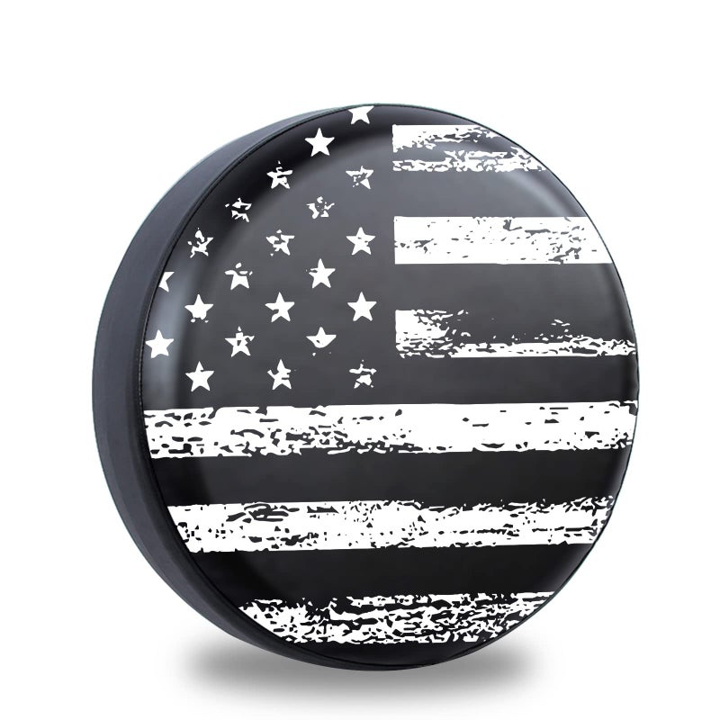 Jusen Black White Vintage American Flag Spare Tire Cover Protectors Weatherproof DustProof for Fit for Jeep Wrangler RV SUV Truck Travel TrailerWaterproof Tires 14 15 16 17 18 - Image 2