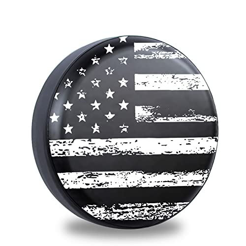 Jusen Black White Vintage American Flag Spare Tire Cover Protectors Weatherproof DustProof for Fit for Jeep Wrangler RV SUV Truck Travel TrailerWaterproof Tires 14 15 16 17 18 - Image 1