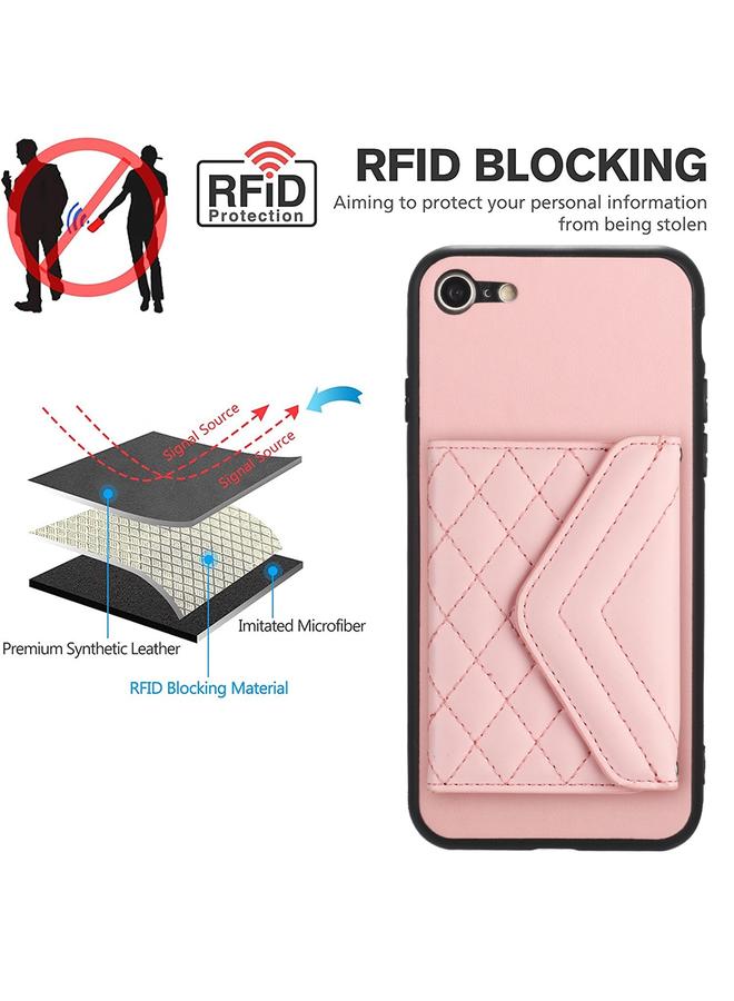S-TOP Case For iPhone SE 2022 / SE 2020 Rhombic Texture Card Bag RFID Phone Case with Long Lanyard - Image 5
