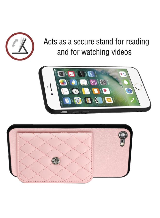 S-TOP Case For iPhone SE 2022 / SE 2020 Rhombic Texture Card Bag RFID Phone Case with Long Lanyard - Image 4