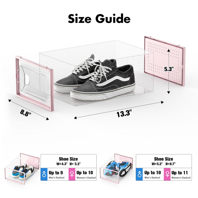 Foluck Shoe Storage Box, 15 Pack Clear Plastic Stackable Shoe Organizer for Closet, Interlocking Design Shoe Container Bins for Sneakers, Foldable Shoe Rack with Lids, Pink - Image 2
