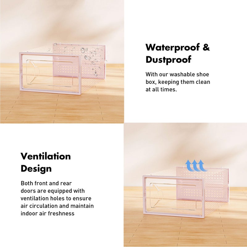 Foluck Shoe Storage Box, 15 Pack Clear Plastic Stackable Shoe Organizer for Closet, Interlocking Design Shoe Container Bins for Sneakers, Foldable Shoe Rack with Lids, Pink - Image 5