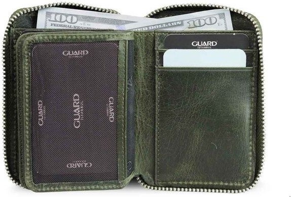 Guard Zippered Antique Green Leather Mini Wallet  - Image 3