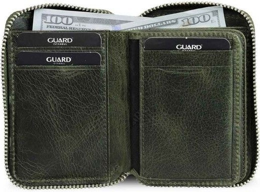 Guard Zippered Antique Green Leather Mini Wallet  - Image 1