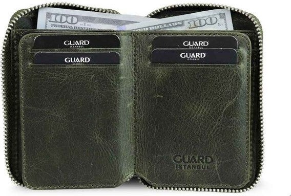 Guard Zippered Antique Green Leather Mini Wallet  - Image 4