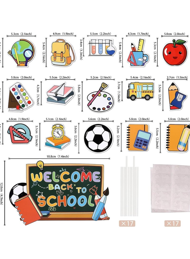 Pack of 31 Back to School Cake Decorations 14 Designs Welcome Back to School Cupcake Toppers School Bus Alarm Clock School Bag Cake Decoration for Back to School Theme Party Cupcake Decorations - Image 2
