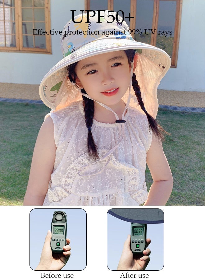 Kids Sun Hat UPF 50+ Sun Protection Cap, Wide Brim Beach Hats with Mesh and Adjustable Chin Strap Cartoon Sun Hat for Boys Girls