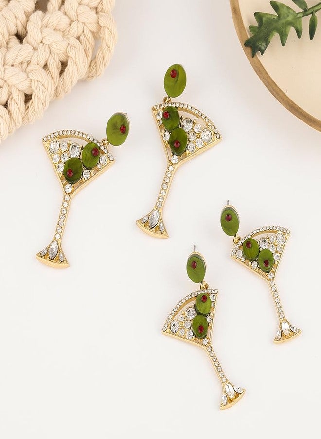 MADISON TYLER Cute Dangle Earrings for Woman | Trendy Fun Statement Cocktail Earrings | Rhinestone Epoxy Pearls Stones | Martini Bloody Mary Mojito Lemonade Jewelry for Woman, Zinc, Rhinestone - Image 2