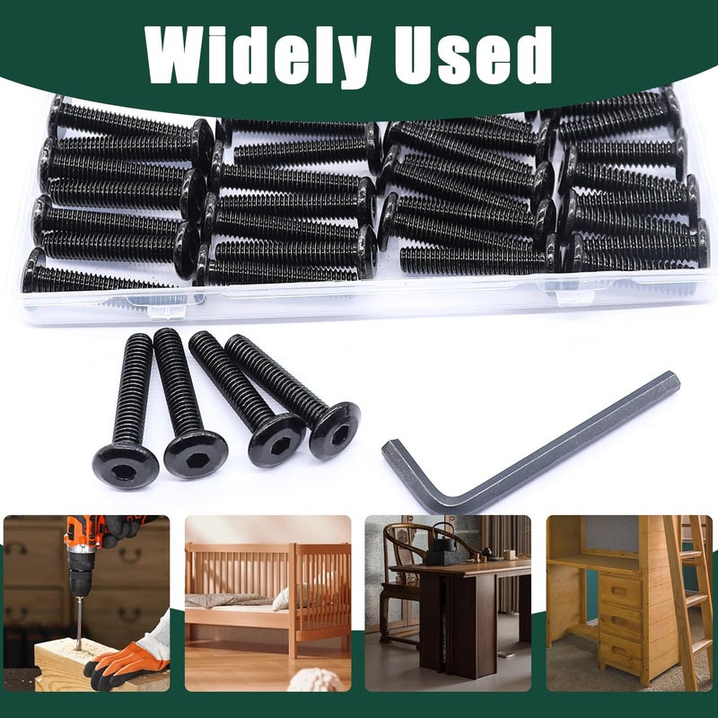 Taiss 30pcs M6 x 15mm Flat Head Socket Head Screw Furniture Bolts,Furniture Screws Stainless Steel 18-8(304),M6 Bolts Black Zinc Plated Fully Threaded,Countersunk Connector M6 Screws with Hex Spanner - Image 5