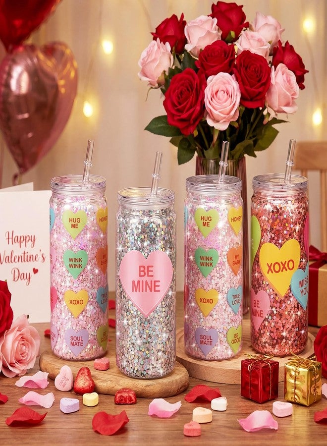 مينبلان مجموعة أدوات صنع أكواب كرة الثلج لعيد الحب من مينبلان، 4 قطع، ألوان حلوى، أغطية أكواب على شكل قلوب محببة بتقنية الأشعة فوق البنفسجية، علبة مزدوجة الجدار سعة 16 أونصة، 7 ألوان، زجاجة ضغط لامعة، مكشطة، مصباح يدوي، قمع - Image 4