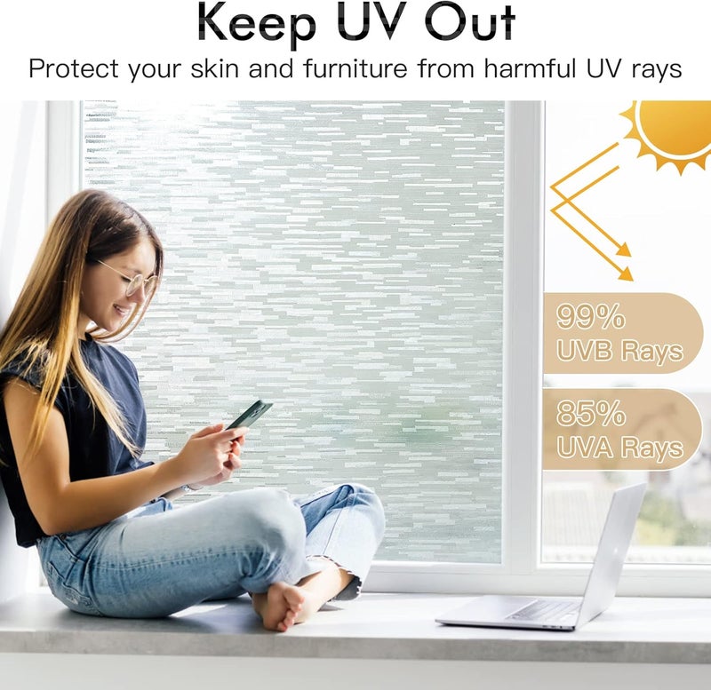 Haton Window Privacy Film, Frosted Glass Static Cling Sun Heat Blocking Window Clings, Frosting Opaque Coverings, Vinyl Removable Stickers Tint for Home Door Office, Non Adhesive 17.5" x 118.1" - Image 3