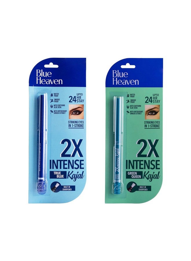 Blue Heaven Blue Heaven 2X Intense Kajal Combo Green Queen And True Blue | With Soothing Aloe Vera | Upto 24Hr Stay | Long Lasting And Smudge Proof Pencil | Matte Finish| Pack Of 2 | 0.30G Each, Multicolor - Image 1