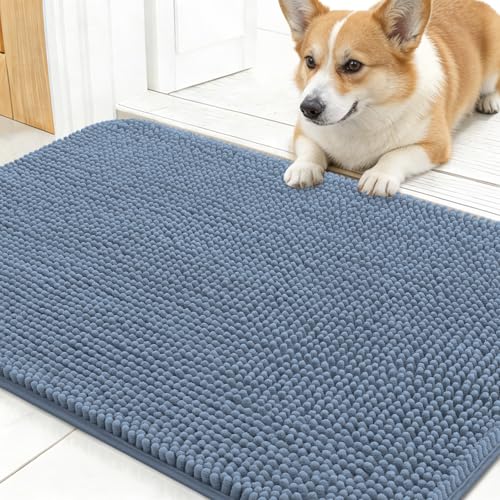 OLANLY Dog Door Mat for Muddy Paws 24x16 Absorbs Moisture and Dirt Absorbent NonSlip Washable Doormat Quick Dry Chenille Mud Mat for Dogs Entry Indoor Entryway Carpet for Inside Floor Airy Blue - Image 1