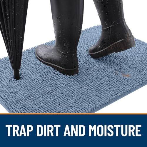 OLANLY Dog Door Mat for Muddy Paws 24x16 Absorbs Moisture and Dirt Absorbent NonSlip Washable Doormat Quick Dry Chenille Mud Mat for Dogs Entry Indoor Entryway Carpet for Inside Floor Airy Blue - Image 3