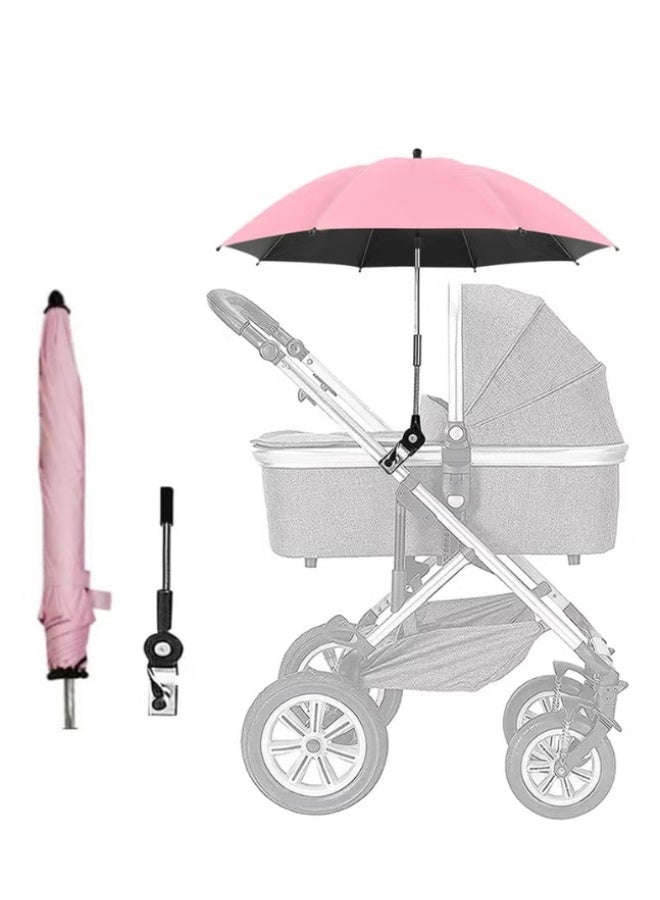 Pink Vinyl Baby Stroller Sunshade Umbrella Pro Version 97cm Diameter Steel Frame Foldable Umbrella Universal Clamp Accessories for Sun Protection Suitable for Both Adults and Children Essential for Outings - Image 1