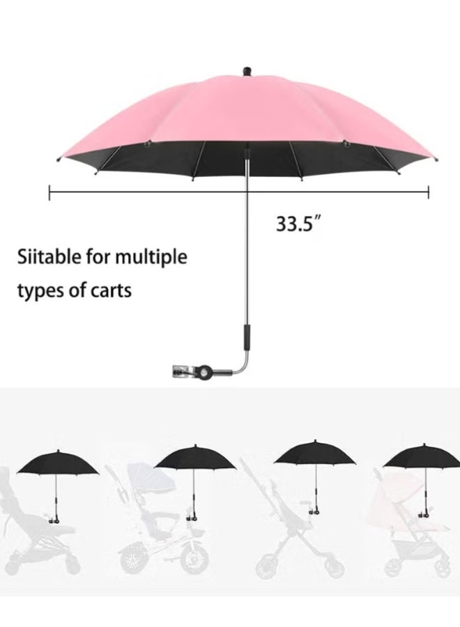 Pink Vinyl Baby Stroller Sunshade Umbrella Pro Version 97cm Diameter Steel Frame Foldable Umbrella Universal Clamp Accessories for Sun Protection Suitable for Both Adults and Children Essential for Outings - Image 2