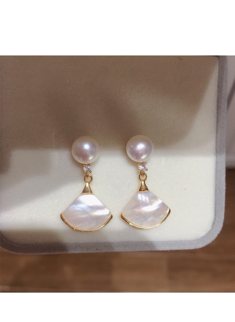 Captaintech Classic Elegant Luxury Style Natural Freshwater Pearl Shell Elegant Dance Dress Shape Stud Earrings For Girls And Women Great Idea For Birthday Gift With Beautiful Packaging - Image 2