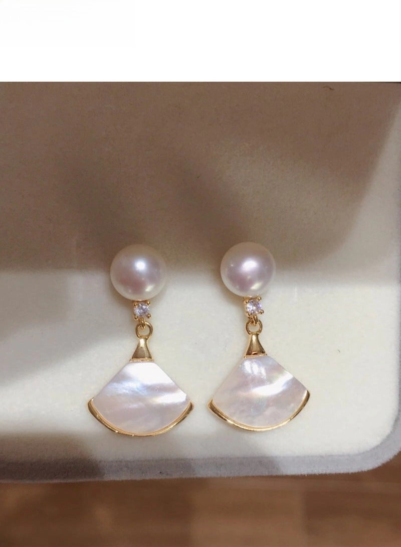 Captaintech Classic Elegant Luxury Style Natural Freshwater Pearl Shell Elegant Dance Dress Shape Stud Earrings For Girls And Women Great Idea For Birthday Gift With Beautiful Packaging - Image 1